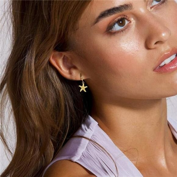 Gold Plated Huggie Earrings Women Starfish Moon Seashell Butterfly Drop Jewelry - Picture 2 of 7